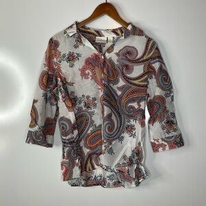 Chico’s‎ Paisley Silk Blend Button Down Blouse Size 0/Small